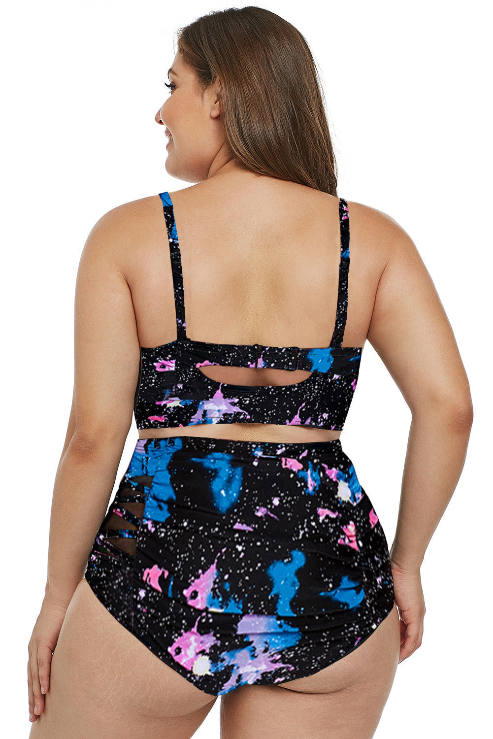Blue Black Print Strappy Push Up Balconette High Waist Plus Size Bikini Secondary image