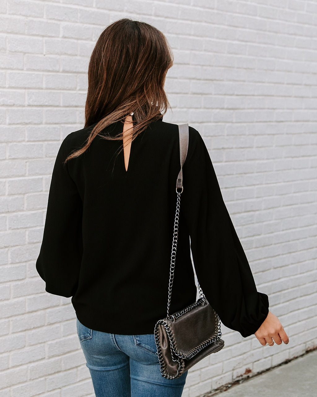 Zea Ruffle Mock Neck Blouse - Black Secondary image