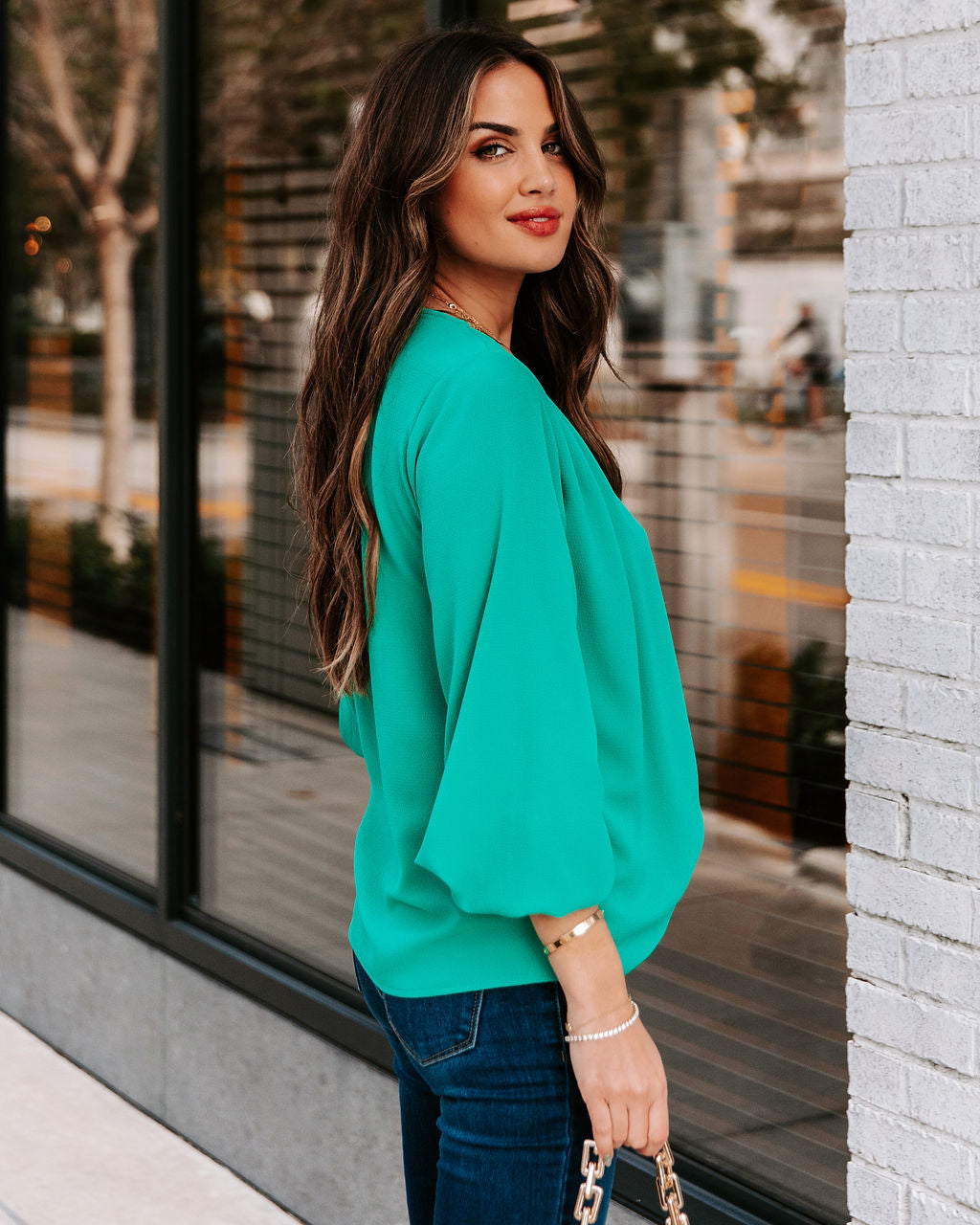 Work Life Balance V-Neck Blouse - Jade Secondary image