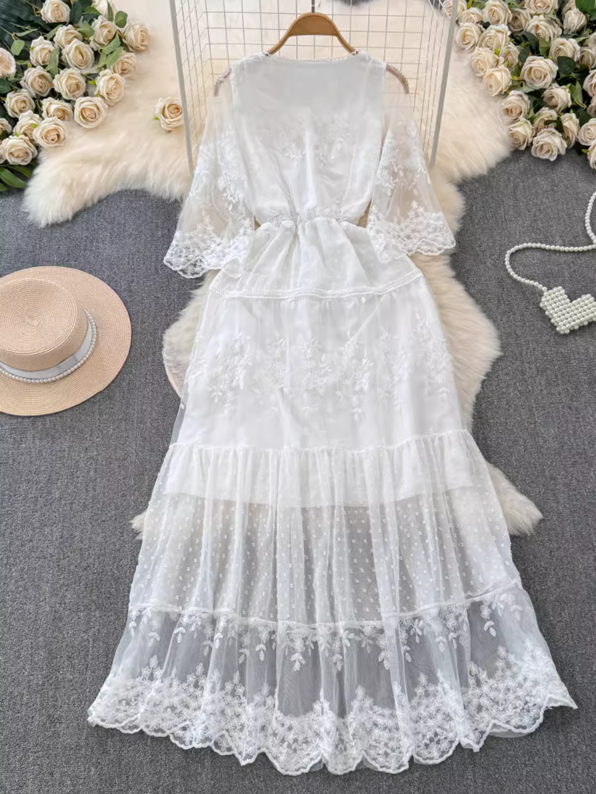 Women's summer retro high-end lace dress Secondary image
