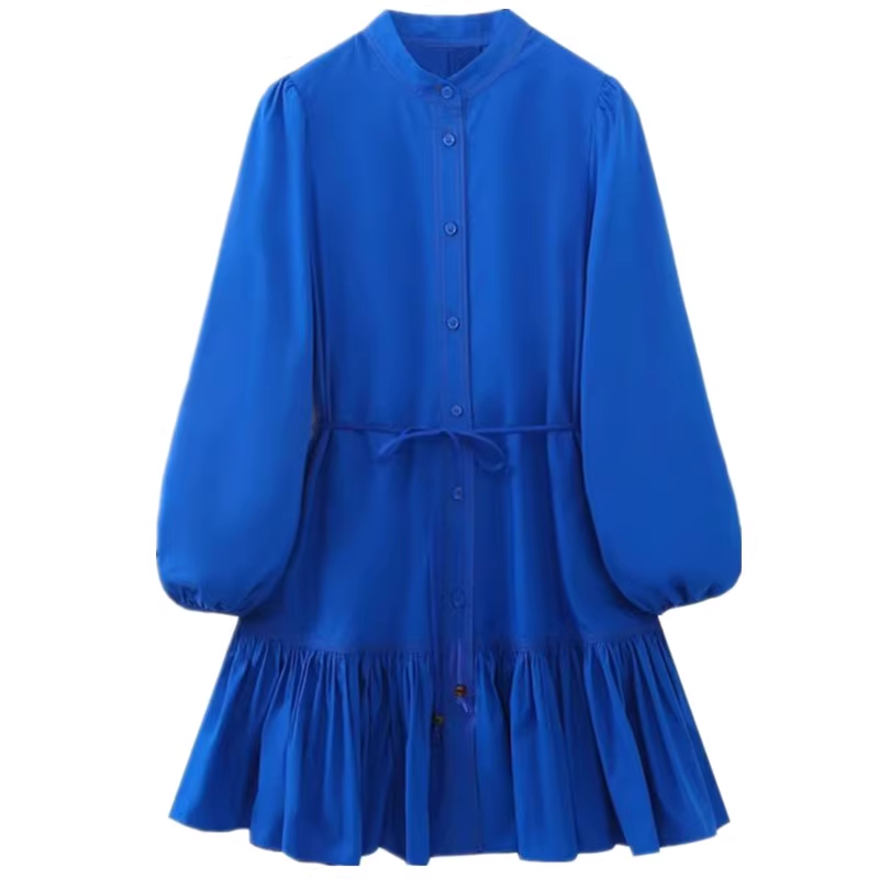 Royal blue tiered embellished shirt dress Main image