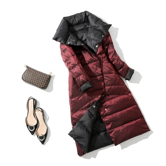 Super Long Zipper Stitching Slim Coat