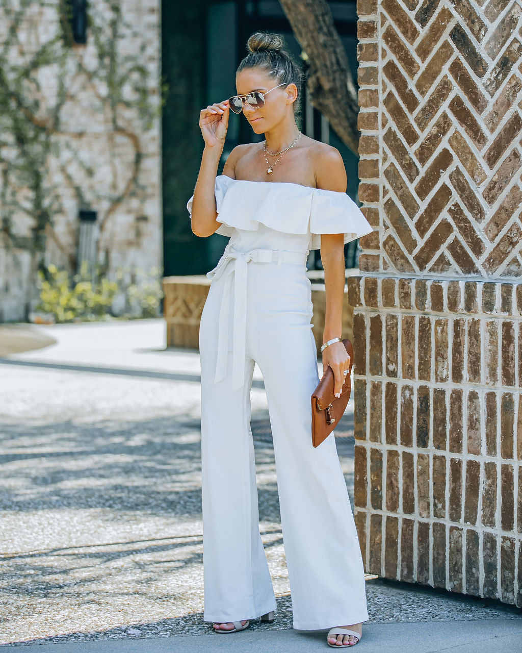 Wilinda Off The Shoulder Denim Jumpsuit - Off White Main image