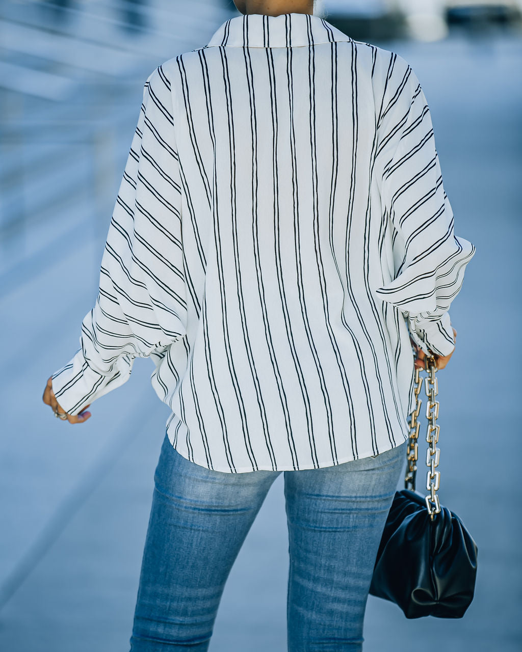 Xara Striped Button Down Blouse - White Secondary image