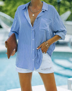 Workflow Striped Button Down Top