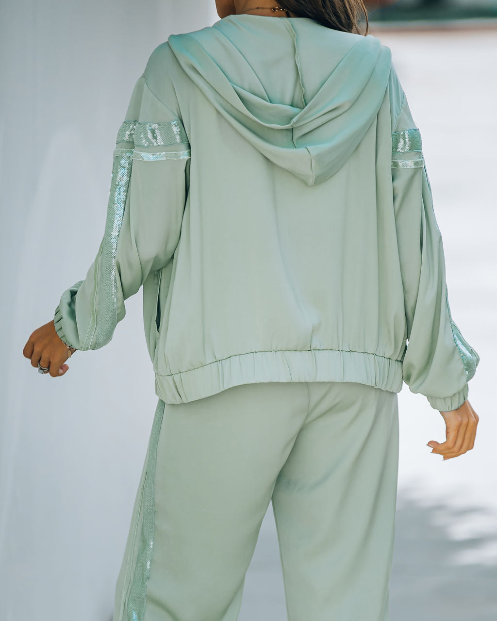 Studio Play Pocketed Satin Sequin Zip Up Hoodie Secondary image