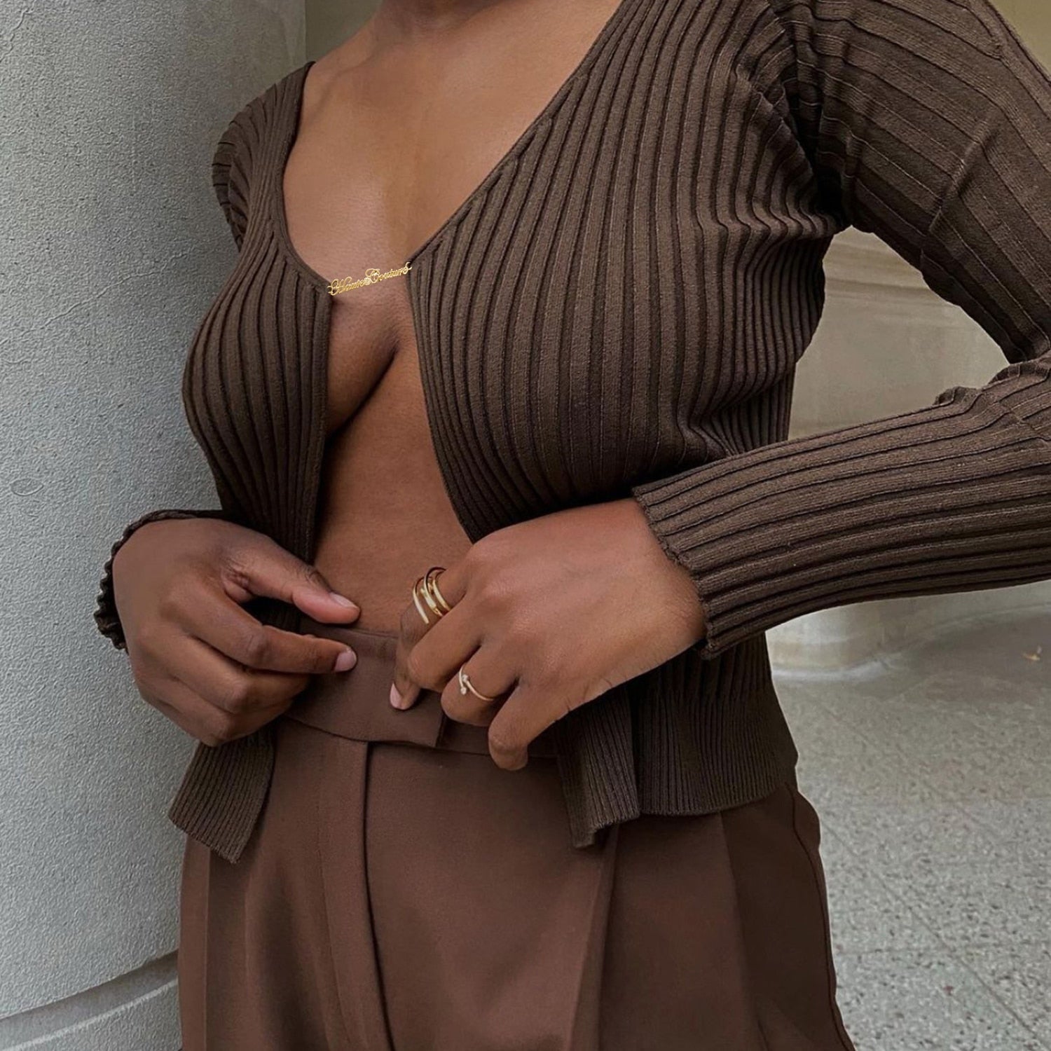 Lorna Chain Detail Open Front Knitted Long Sleeve Top Main image