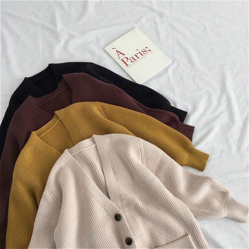 Yellow Single Breasted Cardigan Sweater Main image