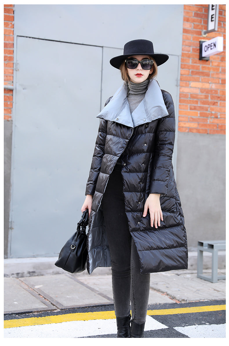 Super Long Zipper Stitching Slim Coat
