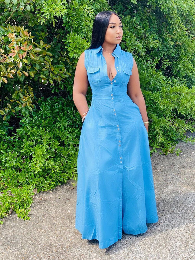 Casual Sleeveless Button Shirt Dress Main image