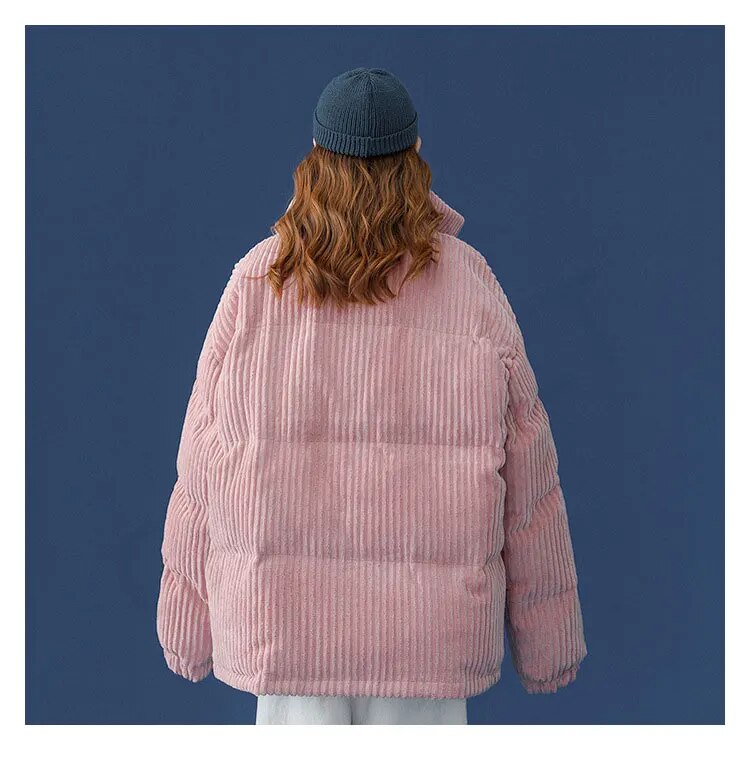 Streetwear Style Stand Collar Cotton Filled Puffy Coats