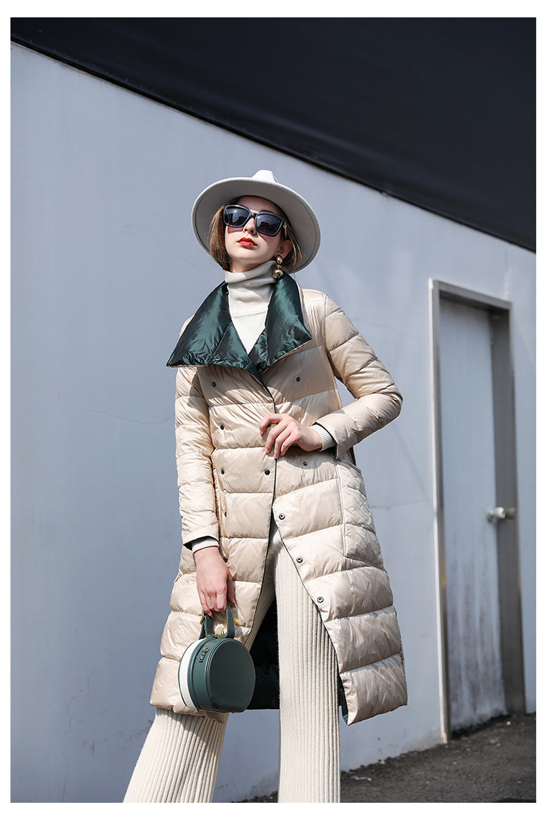 Super Long Zipper Stitching Slim Coat