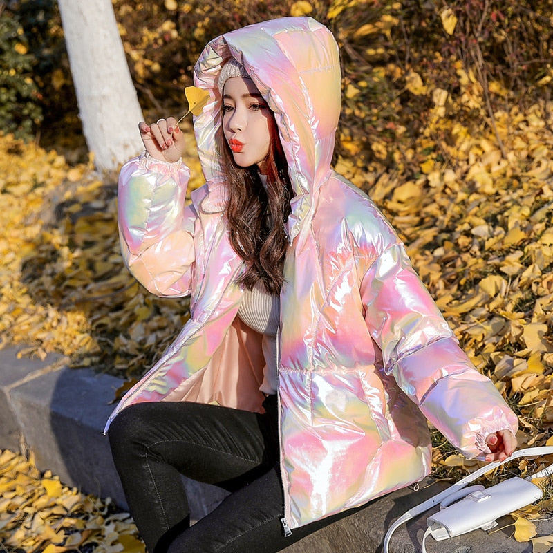 Winter Style Multi Color Glossy Puffy Coats Secondary image
