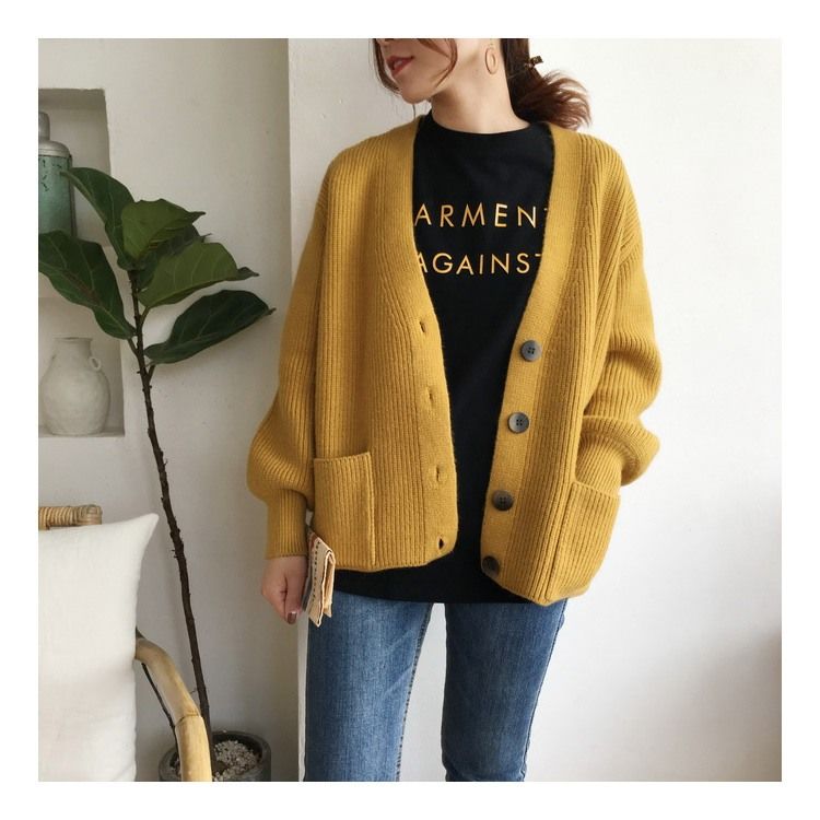 Yellow Single Breasted Cardigan Sweater Secondary image