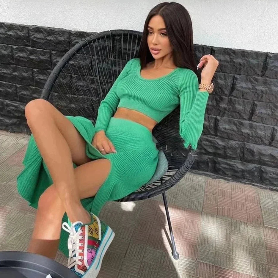 Florence High Waist Split Skirt and Top Knit Two Piece Set Main image