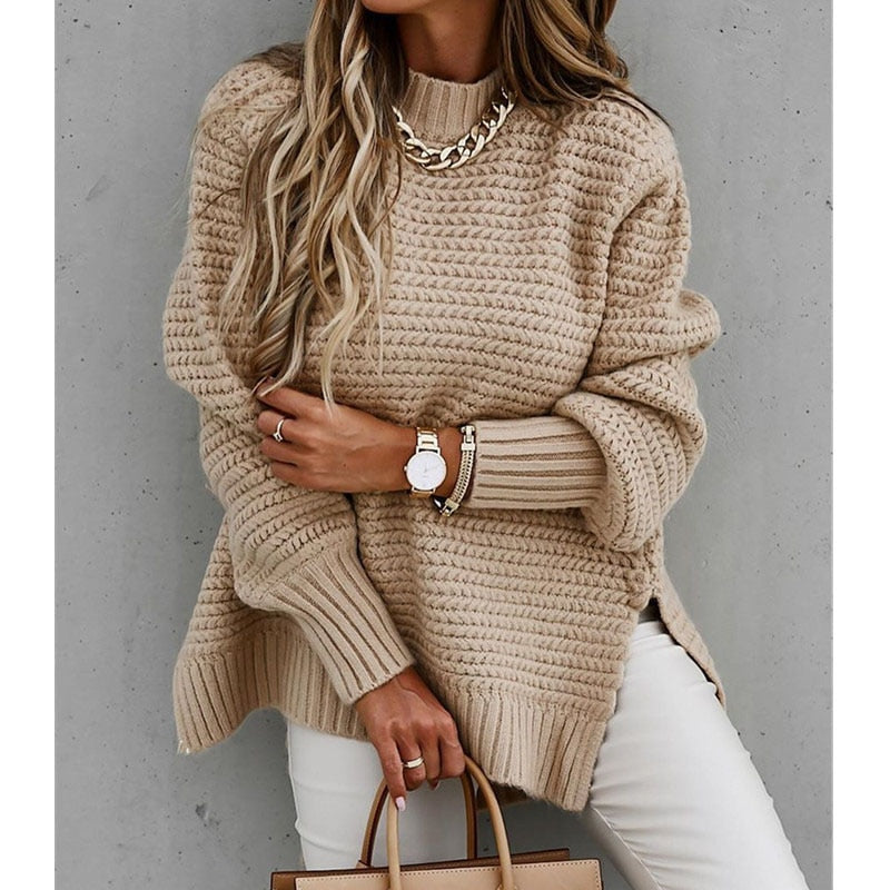 Autumn Winter Mock Neck Batwing Sleeve Knitted Sweater Secondary image