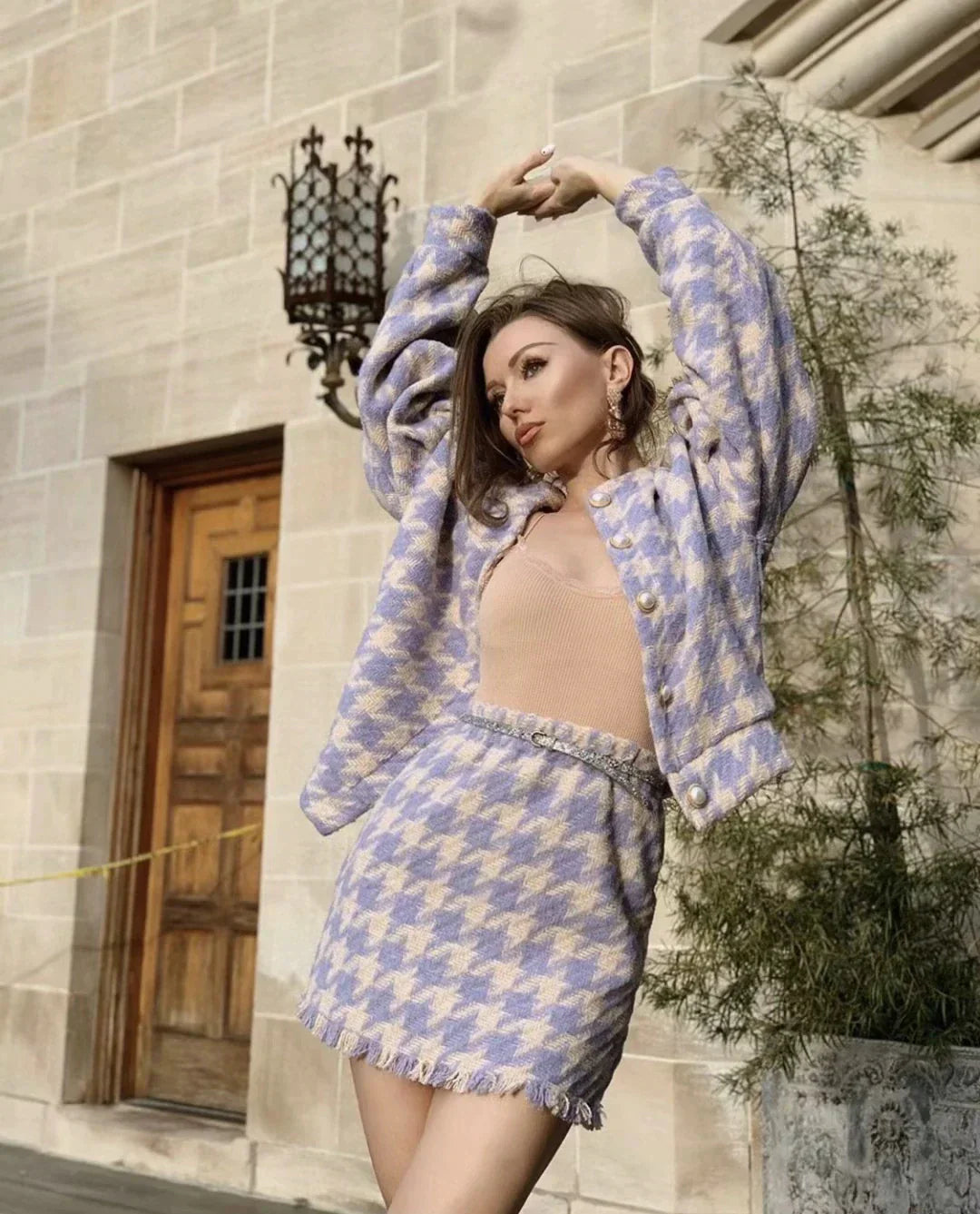 Tyra Houndstooth Blazer and Skirt Two Piece Set Secondary image