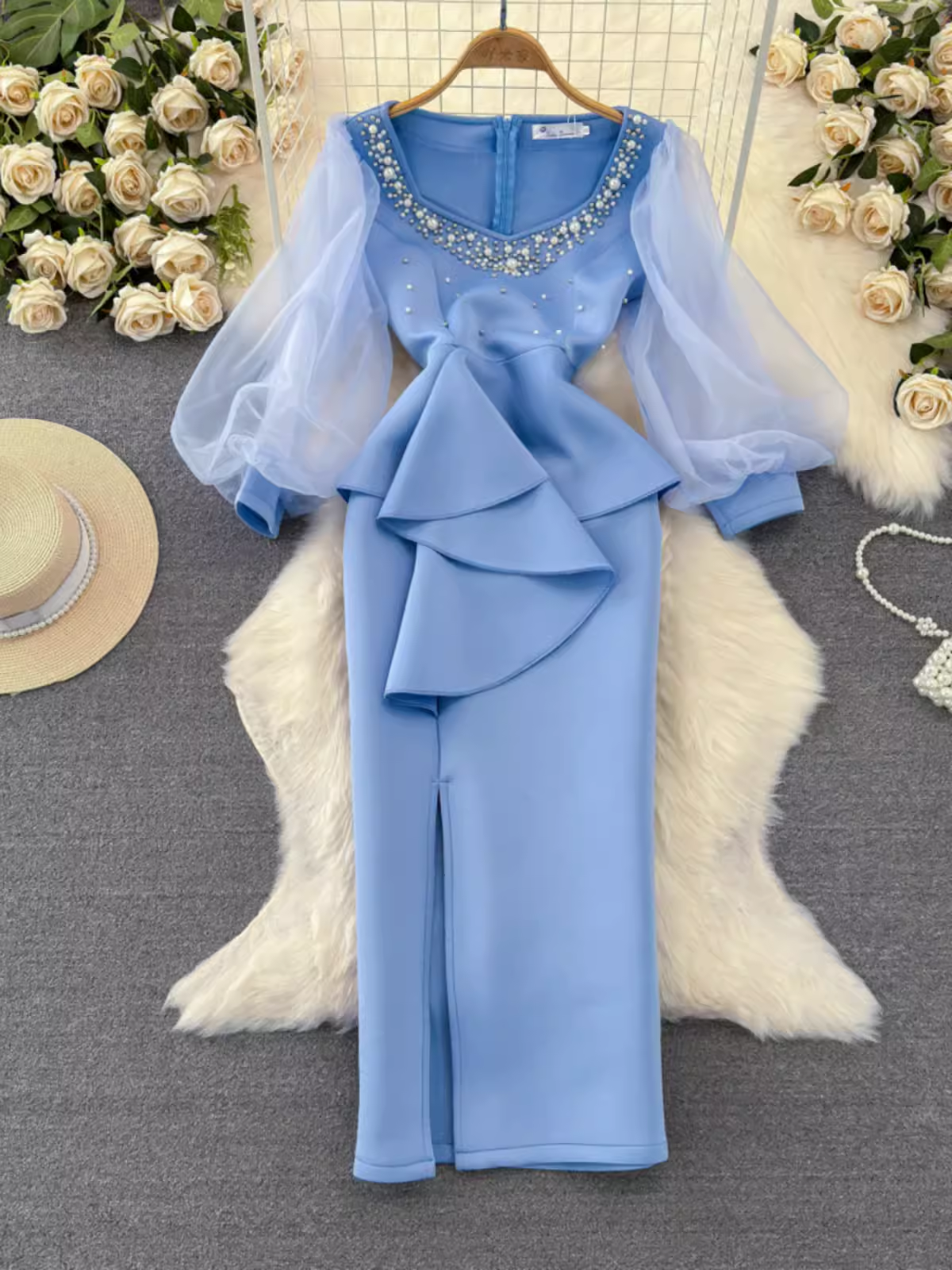 Spring and autumn lantern long-sleeved a-line shirt dress two-piece fishbone vest Secondary image