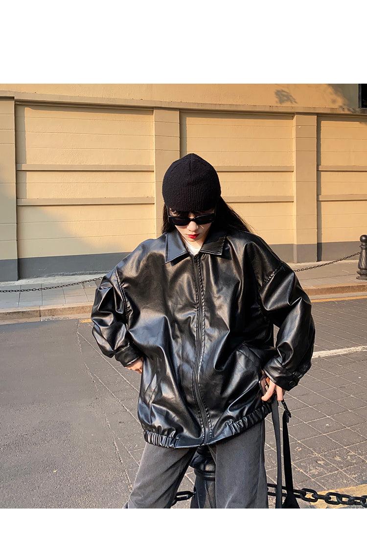 Winter Loose Black Leather Coats