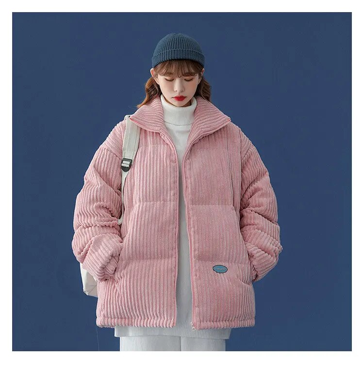 Streetwear Style Stand Collar Cotton Filled Puffy Coats
