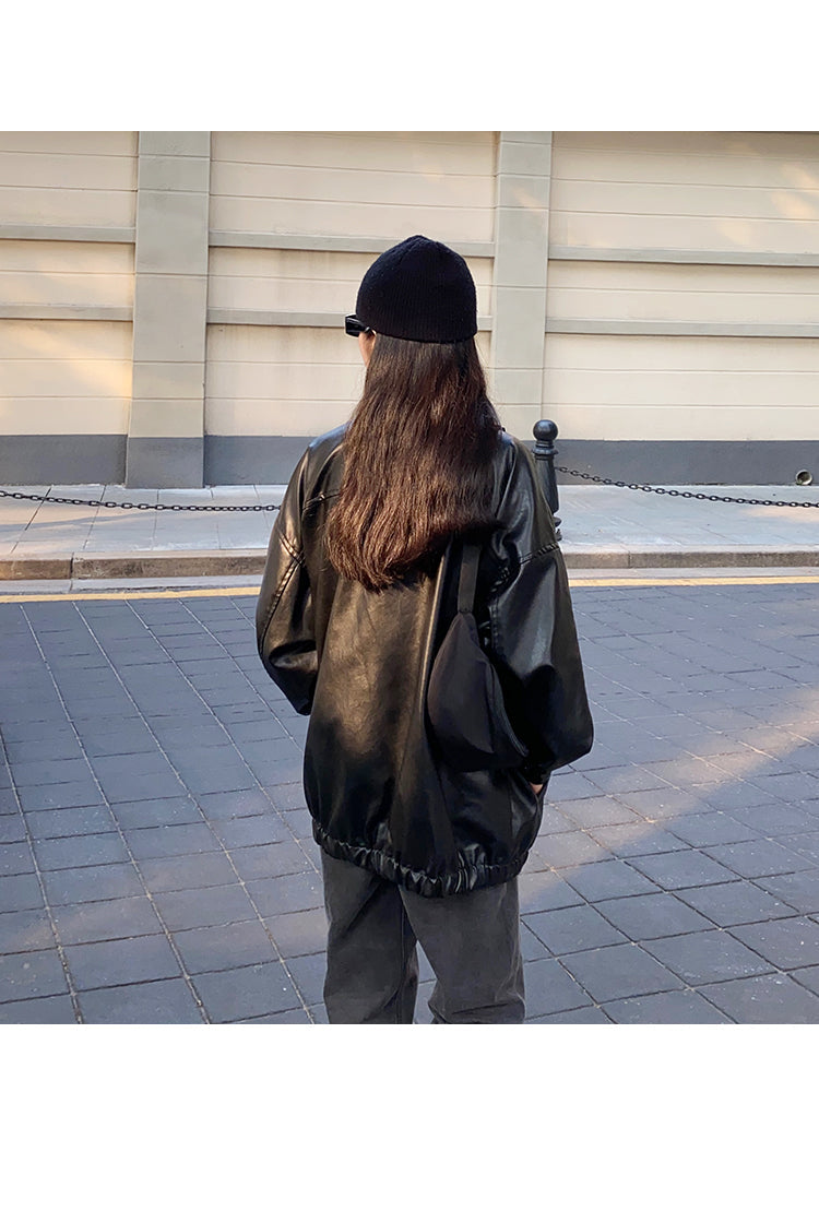 Winter Loose Black Leather Coats Secondary image