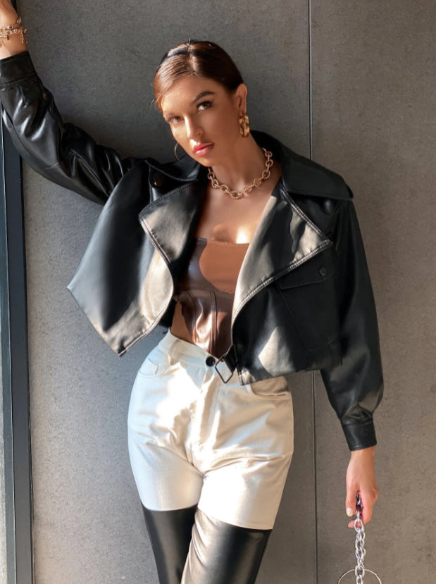 Spring Autumn Style Turndown Collar Faux Leather Motorcycle Coats Secondary image