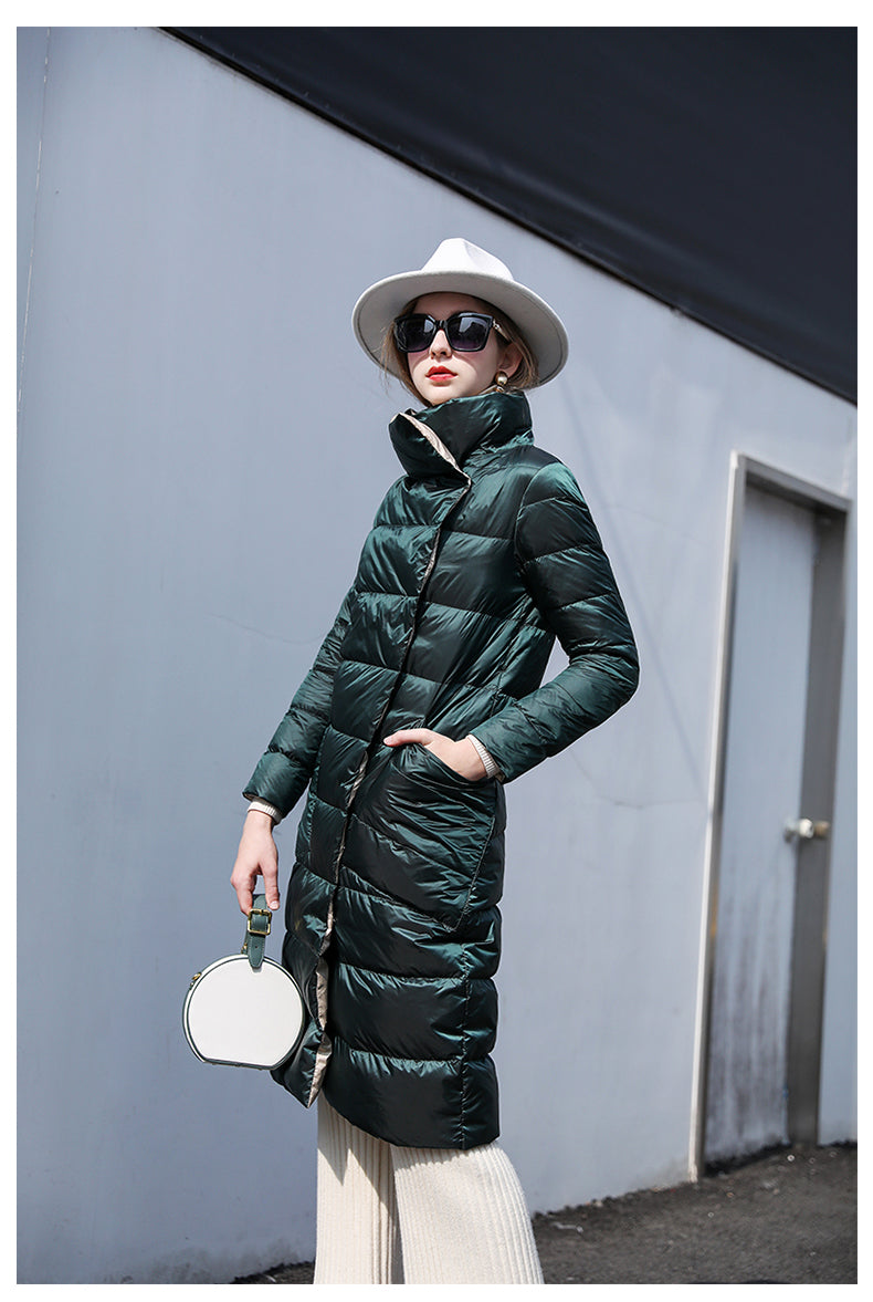 Super Long Zipper Stitching Slim Coat Secondary image