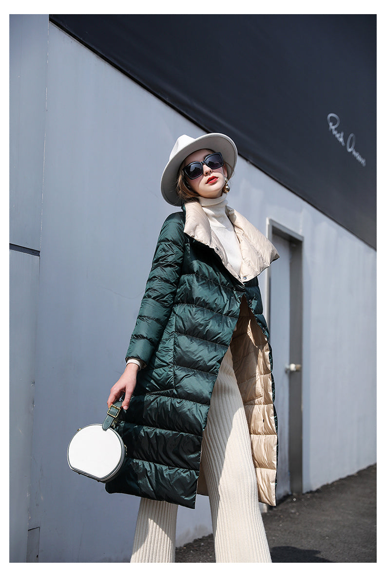 Super Long Zipper Stitching Slim Coat