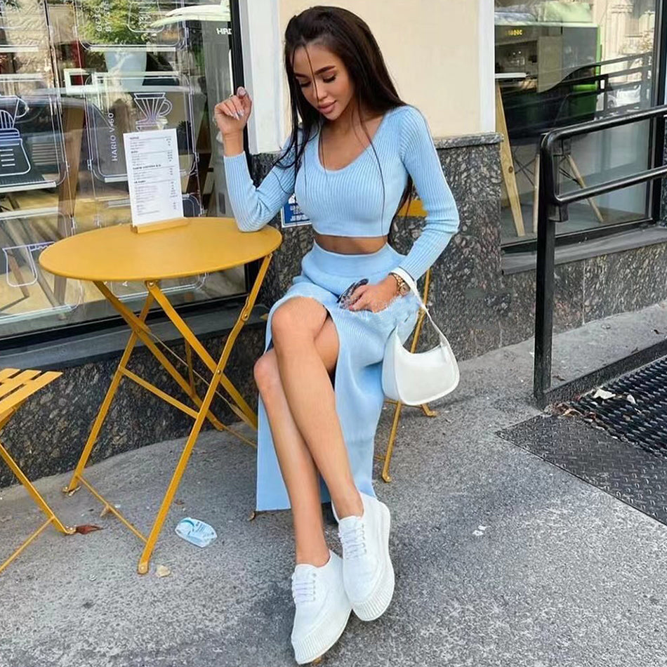 Florence High Waist Split Skirt and Top Knit Two Piece Set Main image