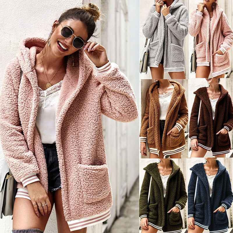 Turn Down Collar Hooded Fluffy Outwear Coats Main image