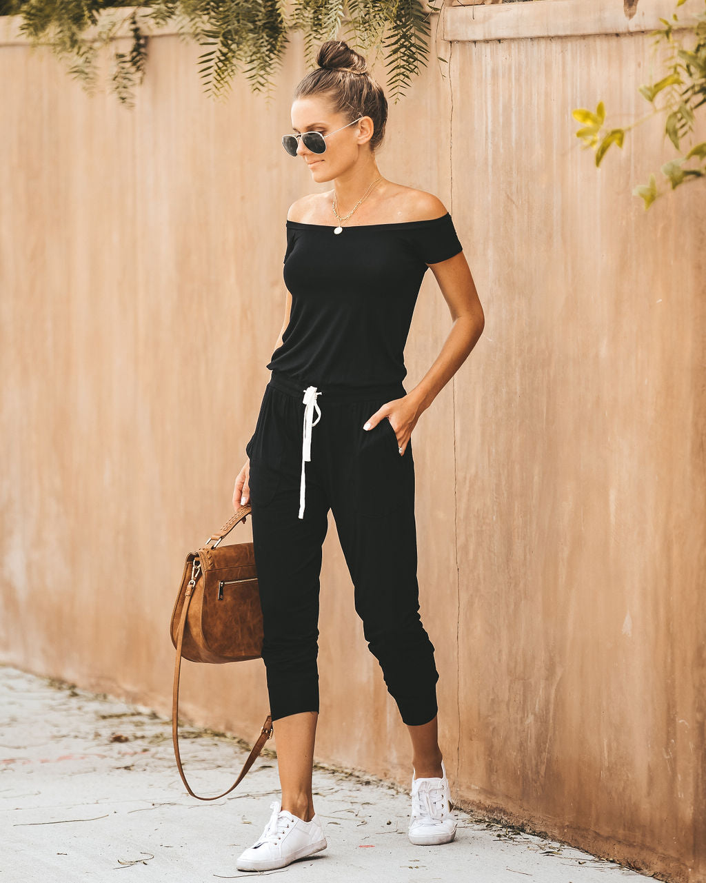 Weekend Worthy Pocketed Drawstring Jumpsuit - Black Main image