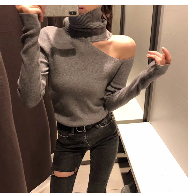 Turtleneck Open Shoulder Sweaters Secondary image