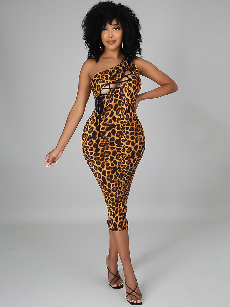 Print Cutout One Shoulder Bodycon Dress Main image