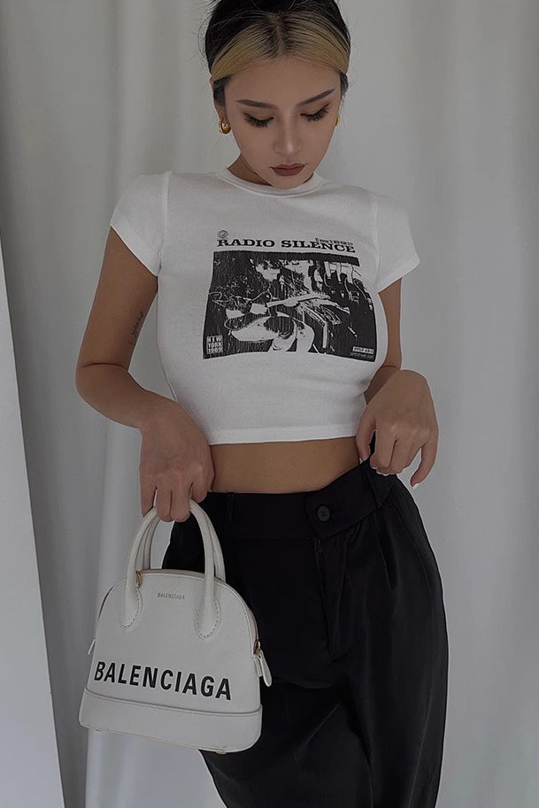 Short Sleeve Printed Crop Tank Top Secondary image