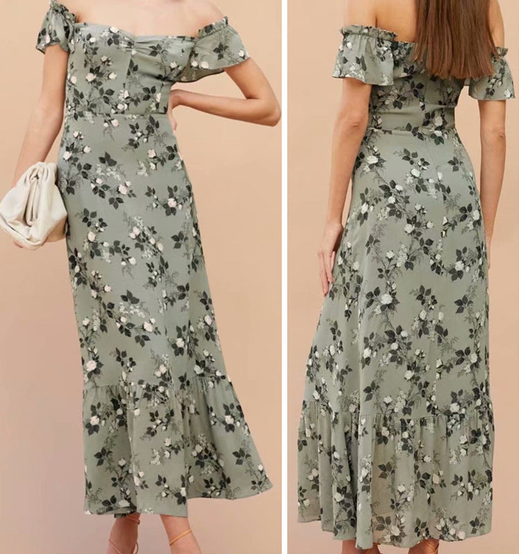Vintage Ditsy-floral Square Collar Maxi Dress Main image