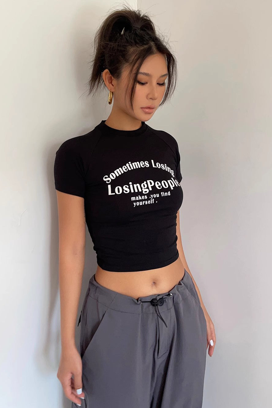 Letter Print Short Sleeve Crop Tops Secondary image