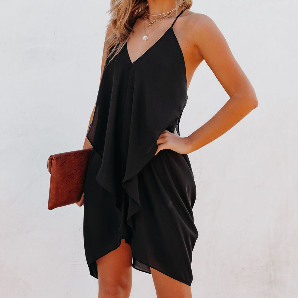 Such A Flirt Halter Ruffle Dress - Beige Main image