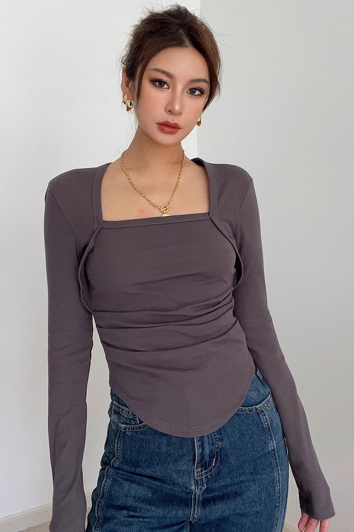 Long Sleeve Scoop Neck Tops Fitted Cut Out T-Shirt Main image