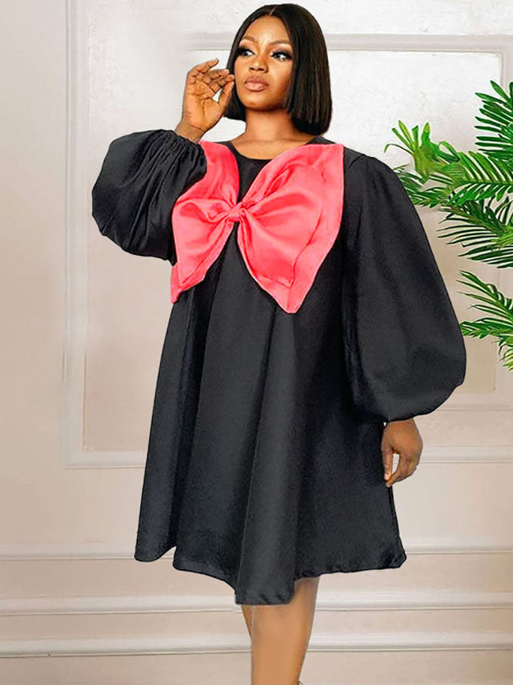 Bow Knot Color Block Midi Dress Secondary image