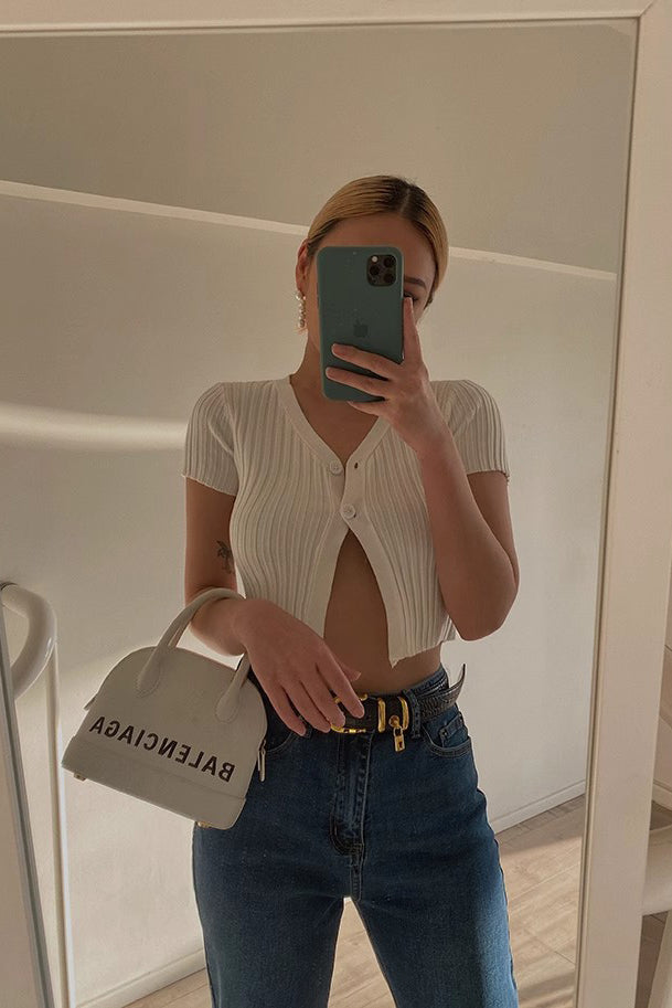 Rib-knit Short Sleeve Crop Tank Top Secondary image