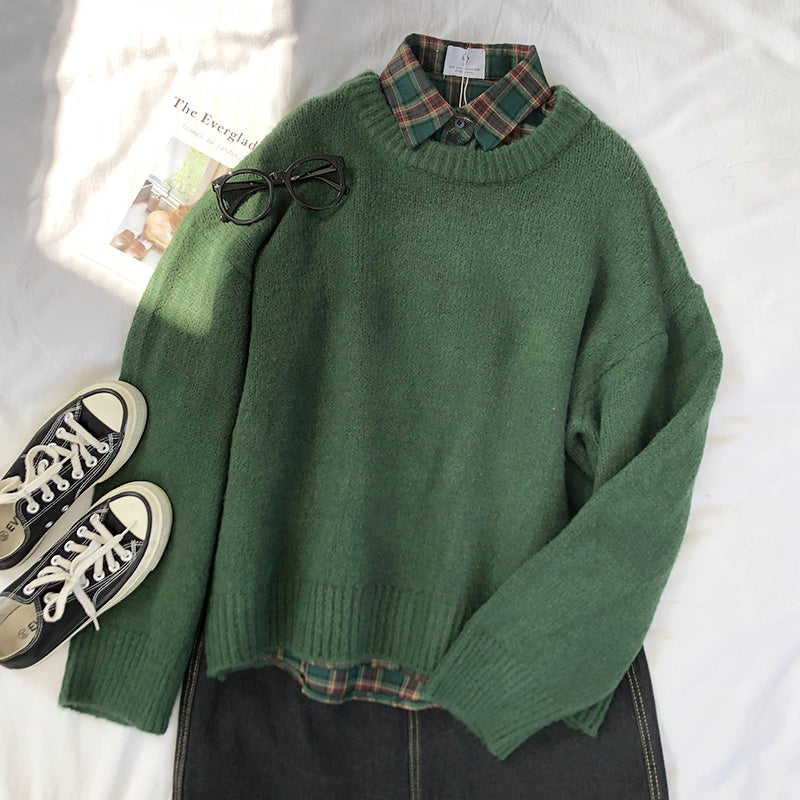 Warm Dark Green Round Neck Sweaters Main image