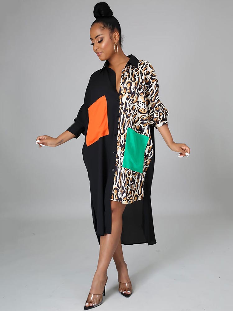 Print Turndown Collar Irregular Dress Secondary image