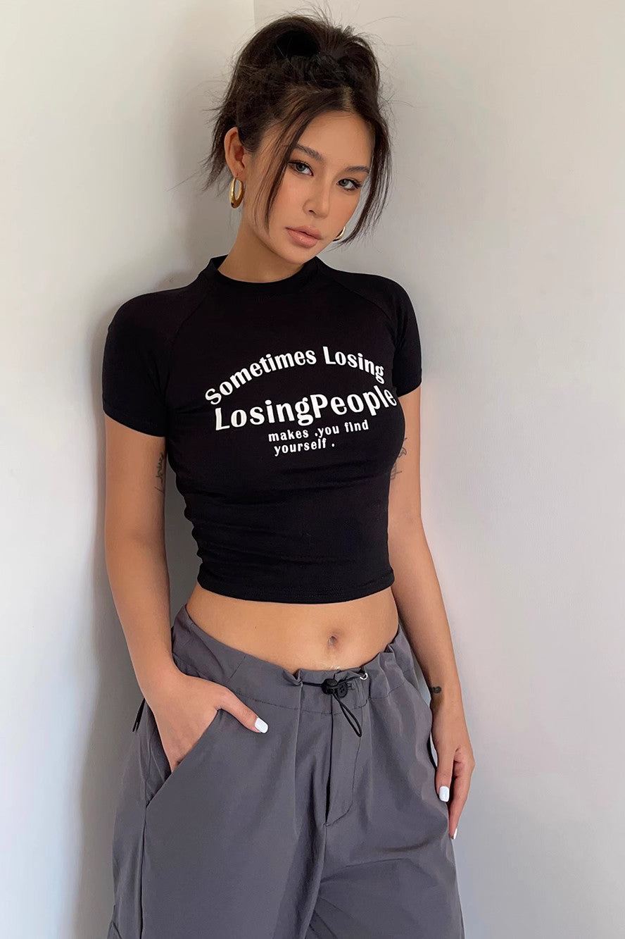 Letter Print Short Sleeve Crop Tops Main image