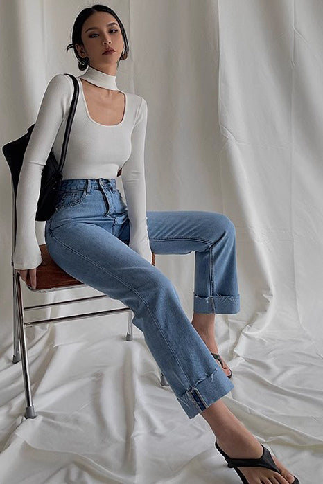 Ribbed Long Sleeve Cut Out Tops Shirt Main image