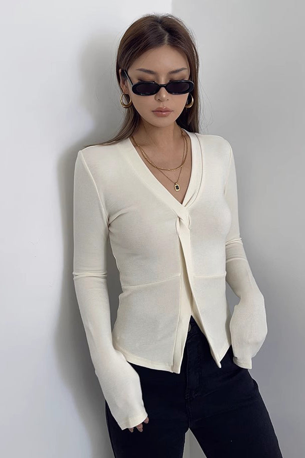 Long Sleeve Solid Tie Front Tops Shirt Main image