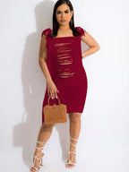 Tassels Hollow Out Knitted Mini Dress