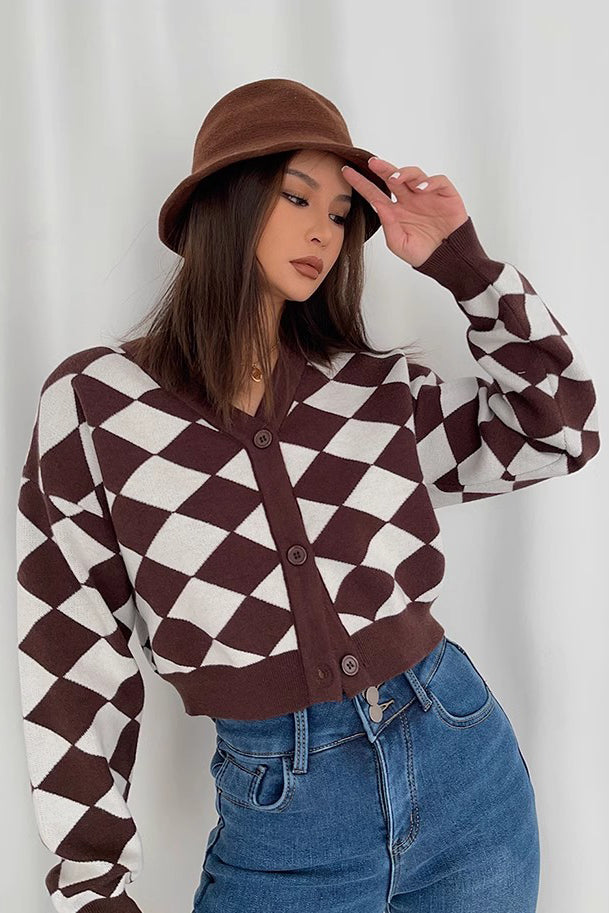 Diamond Pattern Open Front Button Down Outwear Coats Main image