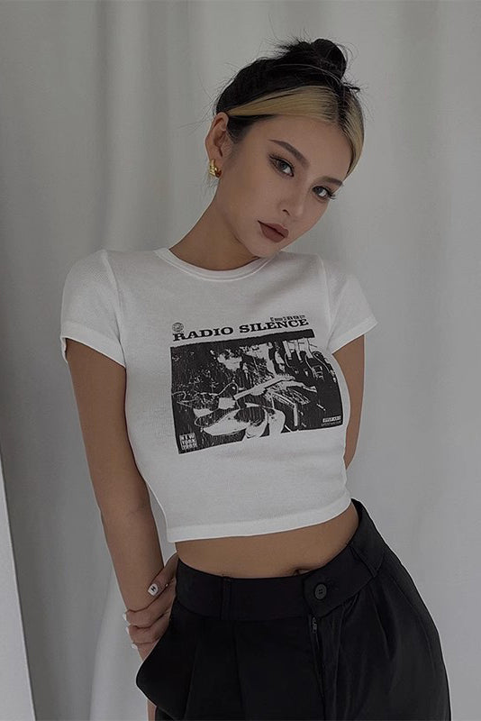 Short Sleeve Printed Crop Tank Top Main image