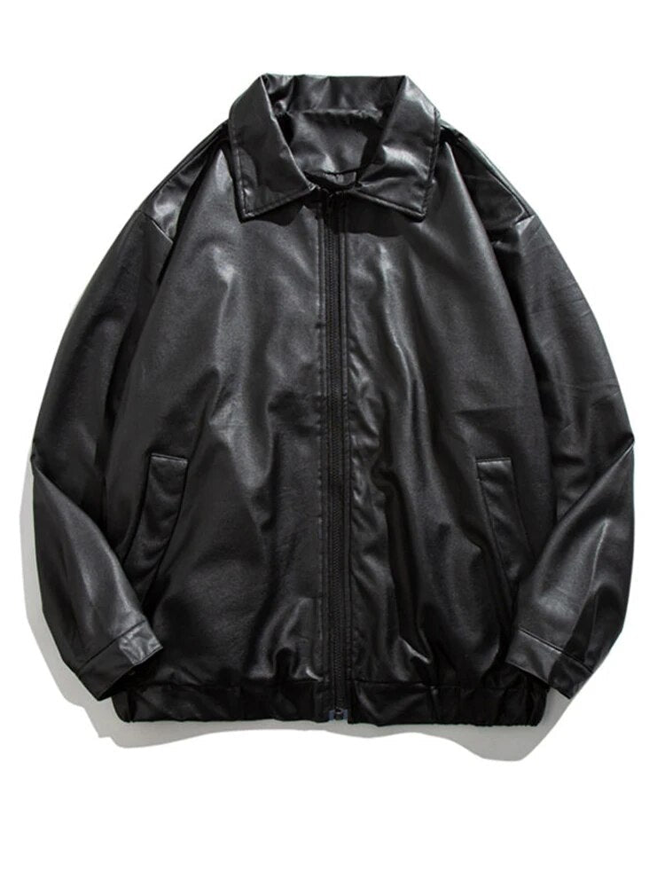 Winter Loose Black Leather Coats