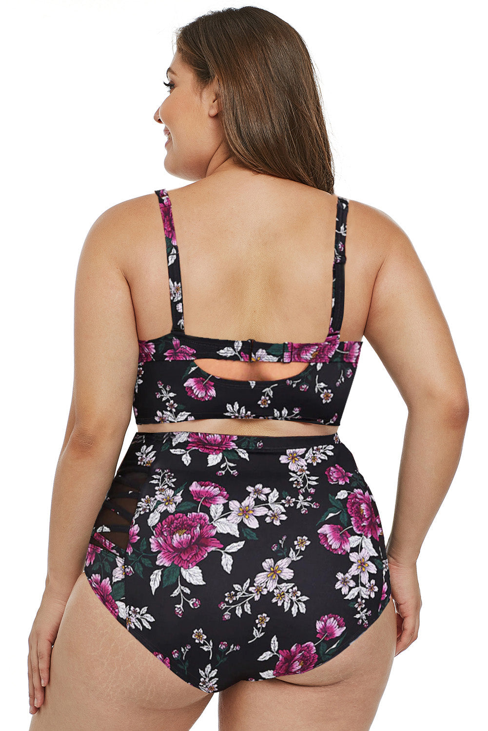 Purple Floral Push Up Balconette High Waist Plus Size Bikini Secondary image